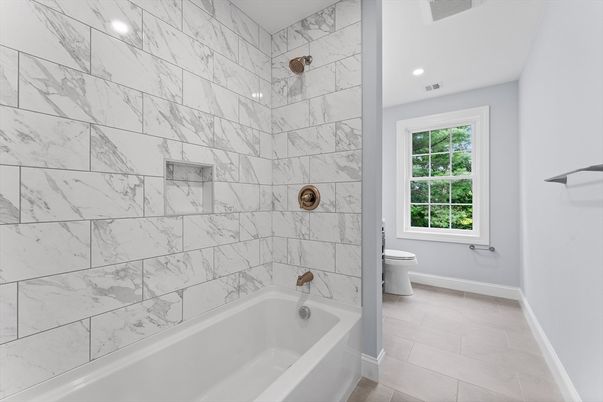 Bathroom, Interior, Marble Walls, Recessed Lighting