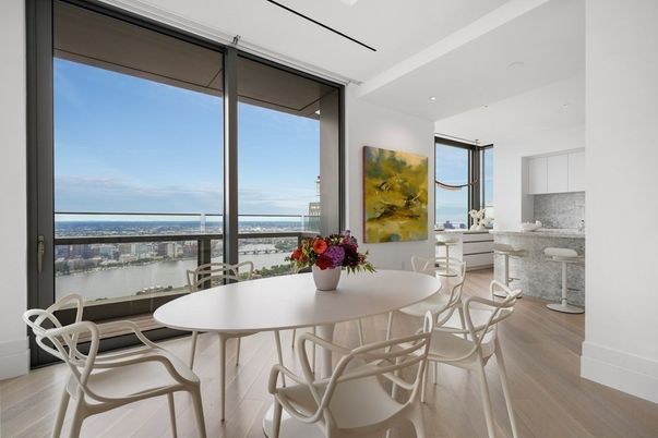 Dining room, Interior, Kitchen, Recessed Lighting, Water, Wood Texture Flooring
