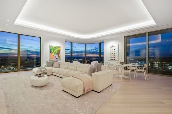 Dining room, Interior, Living room, Recessed Lighting, Wood Texture Flooring