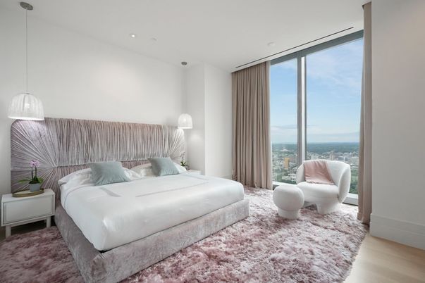 Bedroom, Interior, Pendant Lights, Recessed Lighting, Wood Texture Flooring