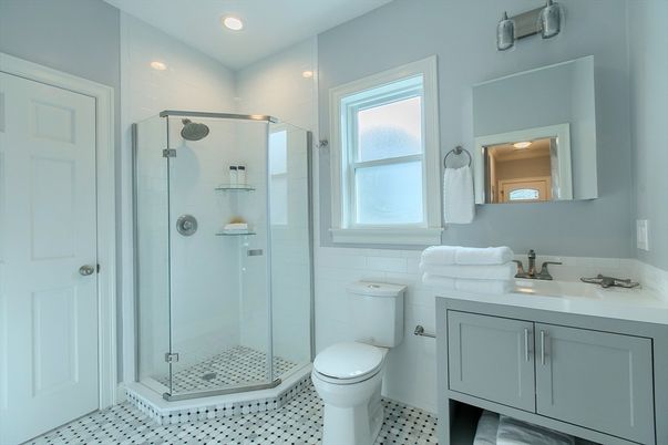 Bathroom, Glass Shower, Interior, Recessed Lighting