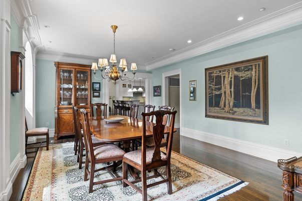 Chandelier, Dining room, Interior, Recessed Lighting, Wood Texture Flooring