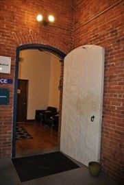 Elevator, Interior, Stone Walls, Wood Texture Flooring