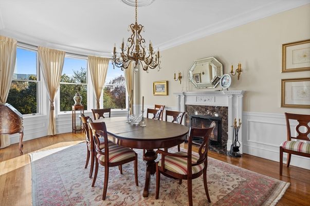 Chandelier, Dining room, Fireplace, Interior, Wood Texture Flooring