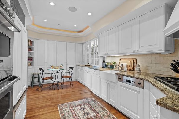 Dining room, Interior, Kitchen, Recessed Lighting, Stainless Steel Appliances, Wood Texture Flooring