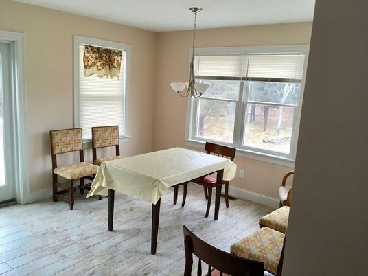 Dining room, Interior, Pendant Lights, Wood Texture Flooring