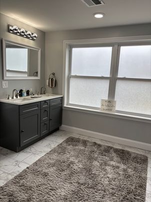 Bathroom, Dual Sink Vanities, Interior, Marble, Recessed Lighting