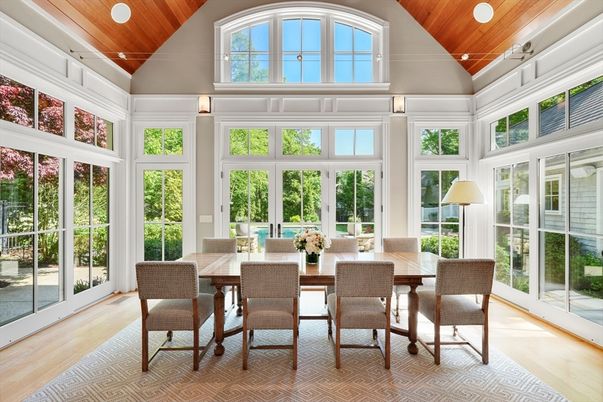 Dining room, Interior, Sun Room, Wooden Ceilings, Wood Texture Flooring