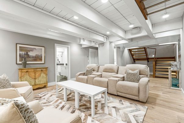 Interior, Living room, Recessed Lighting, Wood Texture Flooring