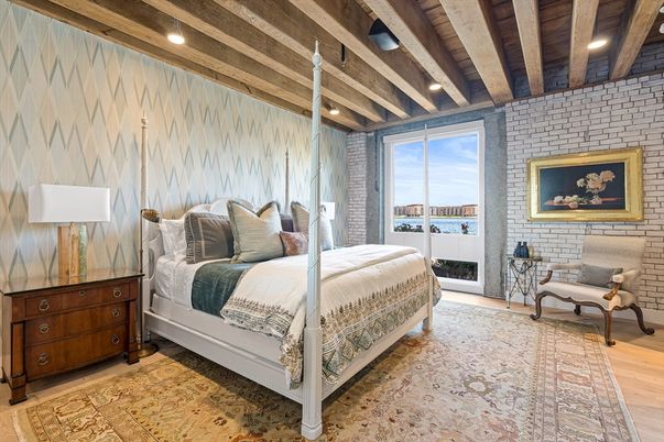 Bedroom, Interior, Recessed Lighting, Stone Walls, Wooden Beams, Wooden Ceilings, Wood Texture Flooring