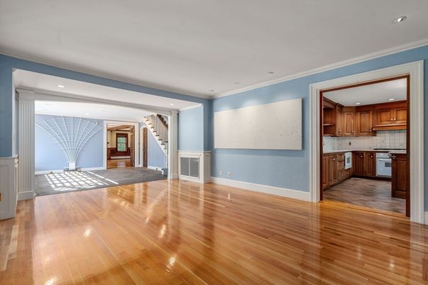 Empty room, Interior, Kitchen, Recessed Lighting, Wood Texture Flooring