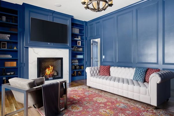 Fireplace, Interior, Living room, Pendant Lights, Wood Texture Flooring, Wooden Walls