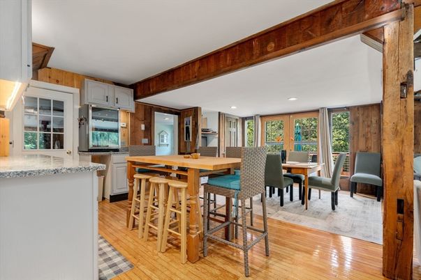 Dining room, Interior, Kitchen, Recessed Lighting, Wood Texture Flooring