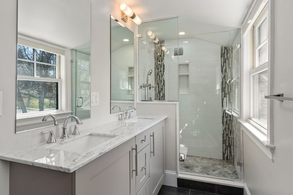 Bathroom, Dual Sink Vanities, Glass Shower, Interior, Recessed Lighting
