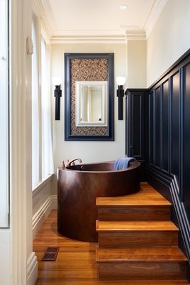 Bathroom, Interior, Recessed Lighting, Wood Texture Flooring