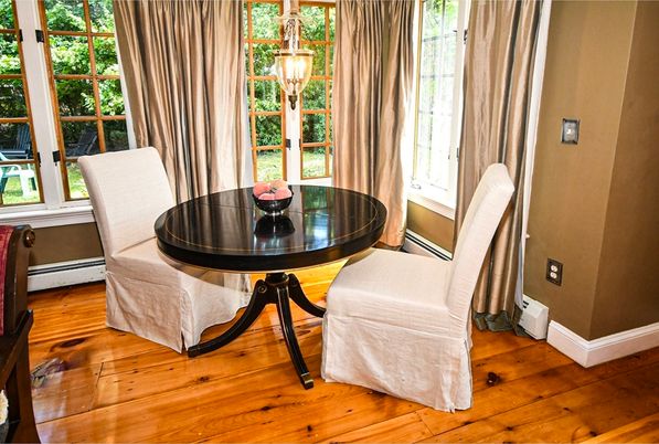 Dining room, Interior, Pendant Lights, Wood Texture Flooring