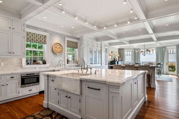 Chandelier, Interior, Kitchen, Recessed Lighting, Stainless Steel Appliances, Wood Texture Flooring