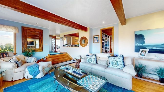 Interior, Living room, Recessed Lighting, Wooden Beams, Wood Texture Flooring