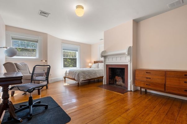 Bedroom, Fireplace, Interior, Wood Texture Flooring