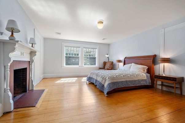 Bedroom, Fireplace, Interior, Wood Texture Flooring