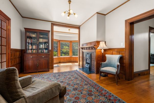 Fireplace, Interior, Pendant Lights, Wood Texture Flooring
