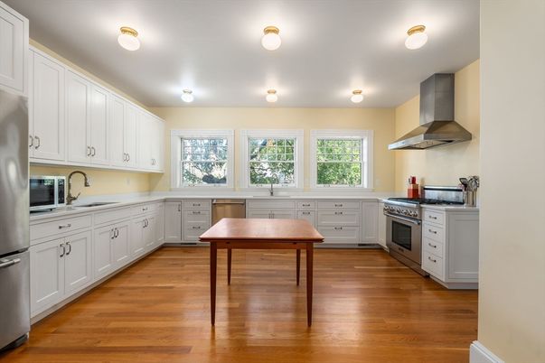 Interior, Kitchen, Stainless Steel Appliances, Wood Texture Flooring