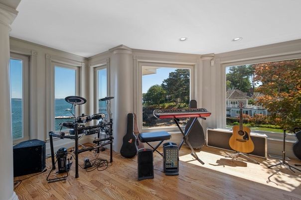 Fitness Equipment, Game Room, Interior, Recessed Lighting, Water, Wood Texture Flooring