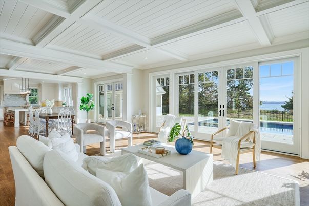 Dining room, Interior, Living room, Pendant Lights, Recessed Lighting, Water, Wood Texture Flooring
