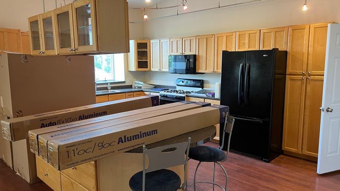 Interior, Kitchen, Pendant Lights, Wood Texture Flooring