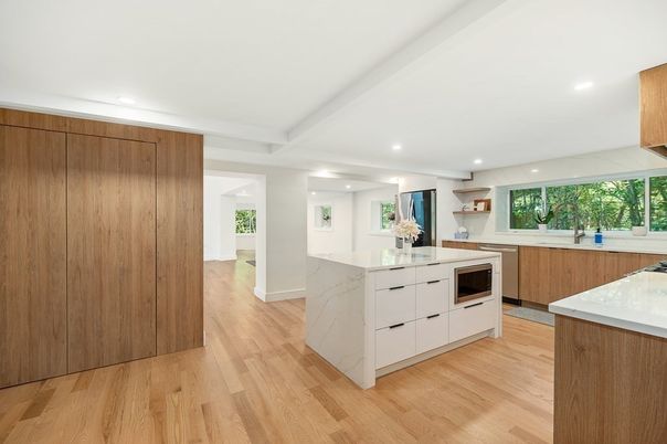 Interior, Kitchen, Recessed Lighting, Wood Texture Flooring