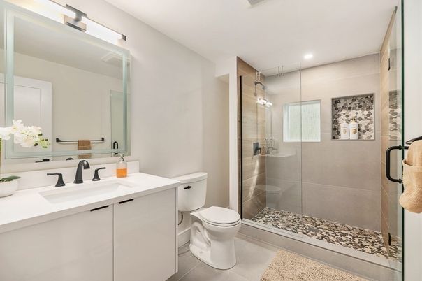 Bathroom, Glass Shower, Interior, Recessed Lighting