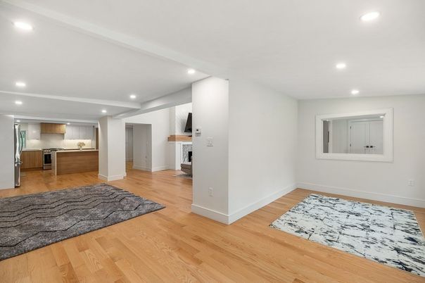 Empty room, Interior, Kitchen, Recessed Lighting, Wood Texture Flooring