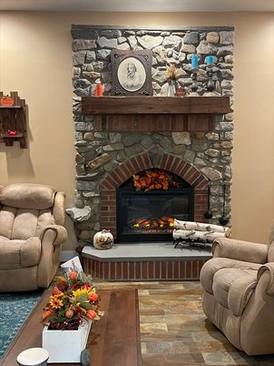 Fireplace, Interior, Stone Walls, Wood Texture Flooring