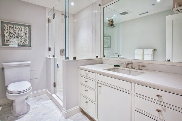 Bathroom, Glass Shower, Interior, Marble, Recessed Lighting
