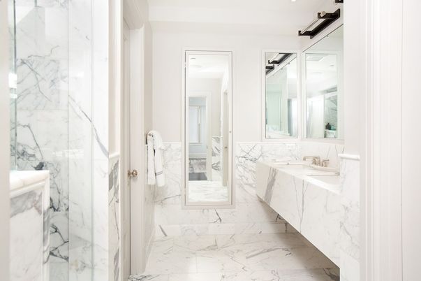Bathroom, Interior, Marble, Marble Walls, Recessed Lighting