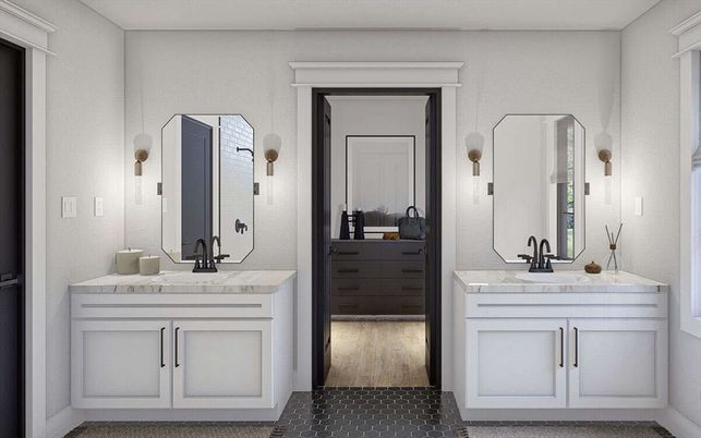 Bathroom, Dual Sink Vanities, Interior, Wood Texture Flooring