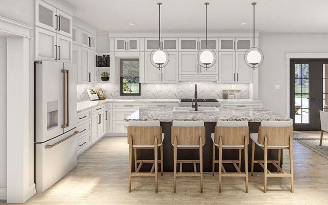 Interior, Kitchen, Pendant Lights, Recessed Lighting, Wood Texture Flooring
