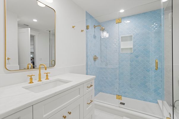 Bathroom, Glass Shower, Interior, Recessed Lighting