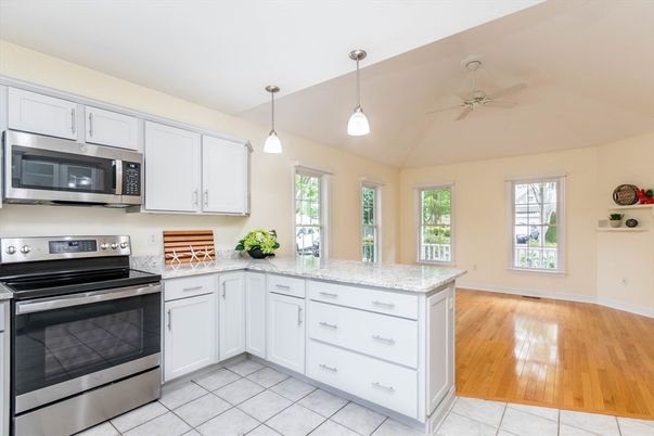 Interior, Kitchen, Pendant Lights, Stainless Steel Appliances, Wood Texture Flooring