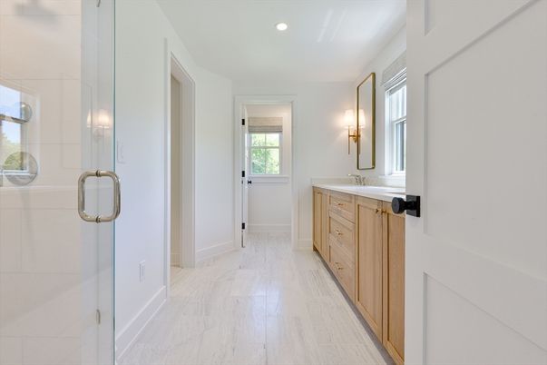 Bathroom, Glass Shower, Interior, Marble, Recessed Lighting