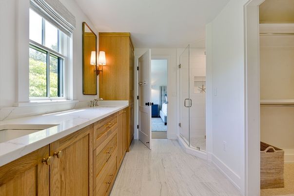 Bathroom, Dual Sink Vanities, Glass Shower, Interior, Marble