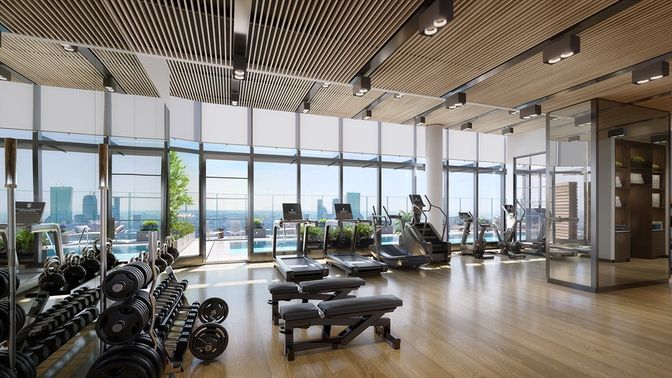 Fitness Equipment, Gym, Interior, Wood Texture Flooring