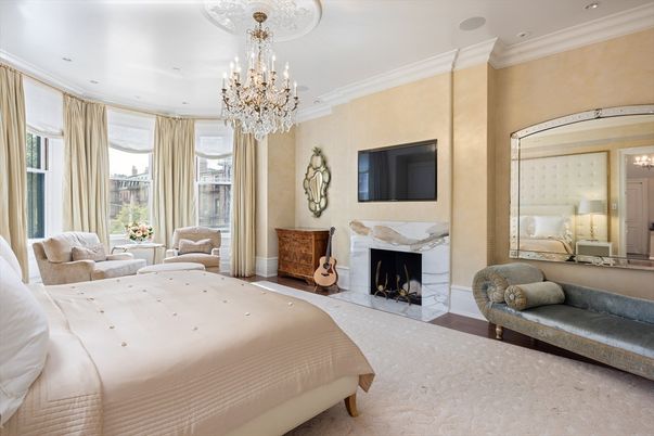 Bedroom, Chandelier, Fireplace, Interior, Recessed Lighting