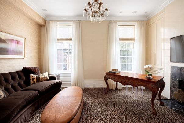 Chandelier, Fireplace, Home Office, Interior, Recessed Lighting