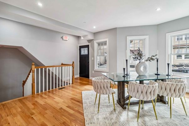 Dining room, Interior, Recessed Lighting, Wood Texture Flooring