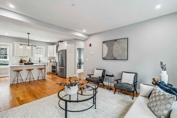 Interior, Kitchen, Living room, Pendant Lights, Recessed Lighting, Stainless Steel Appliances, Wood Texture Flooring