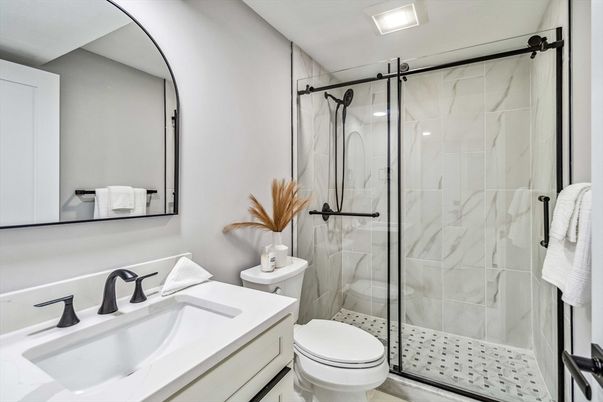 Bathroom, Glass Shower, Interior, Marble Walls