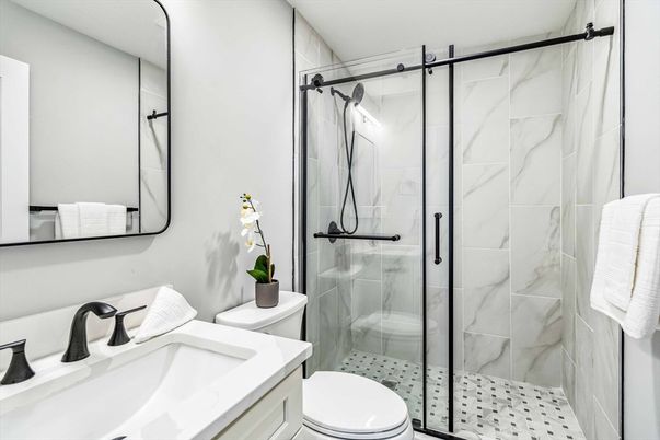 Bathroom, Glass Shower, Interior, Marble Walls