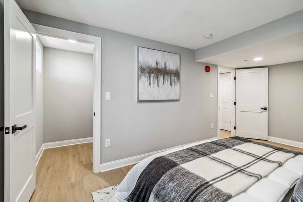 Bedroom, Interior, Recessed Lighting, Wood Texture Flooring