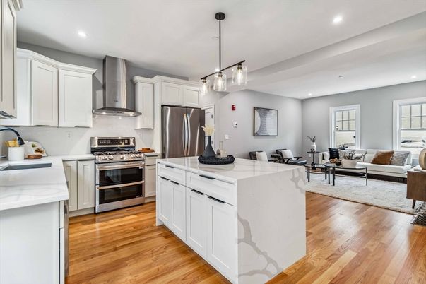 Interior, Kitchen, Living room, Pendant Lights, Recessed Lighting, Stainless Steel Appliances, Wood Texture Flooring